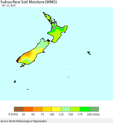 New Zealand Subsurface Soil Moisture (WMO) Thematic Map For 10/9/2023 - 10/15/2023