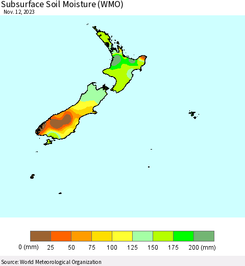 New Zealand Subsurface Soil Moisture (WMO) Thematic Map For 11/6/2023 - 11/12/2023