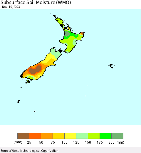 New Zealand Subsurface Soil Moisture (WMO) Thematic Map For 11/13/2023 - 11/19/2023