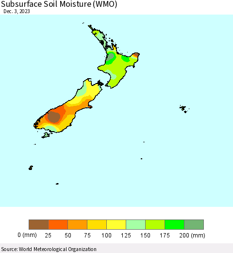 New Zealand Subsurface Soil Moisture (WMO) Thematic Map For 11/27/2023 - 12/3/2023