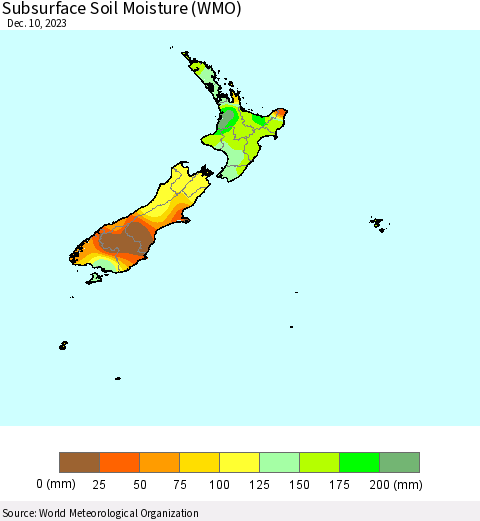 New Zealand Subsurface Soil Moisture (WMO) Thematic Map For 12/4/2023 - 12/10/2023