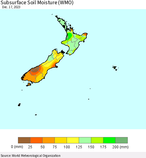 New Zealand Subsurface Soil Moisture (WMO) Thematic Map For 12/11/2023 - 12/17/2023
