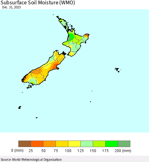 New Zealand Subsurface Soil Moisture (WMO) Thematic Map For 12/25/2023 - 12/31/2023