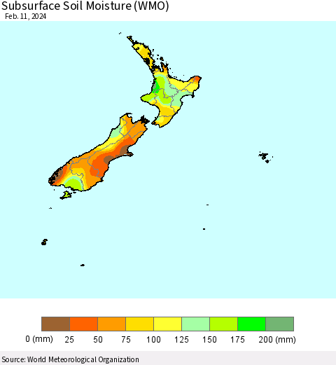 New Zealand Subsurface Soil Moisture (WMO) Thematic Map For 2/5/2024 - 2/11/2024