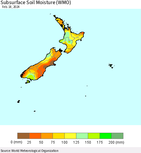 New Zealand Subsurface Soil Moisture (WMO) Thematic Map For 2/12/2024 - 2/18/2024