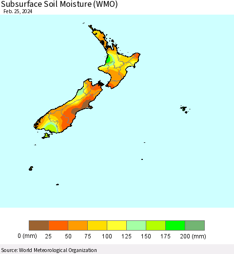 New Zealand Subsurface Soil Moisture (WMO) Thematic Map For 2/19/2024 - 2/25/2024
