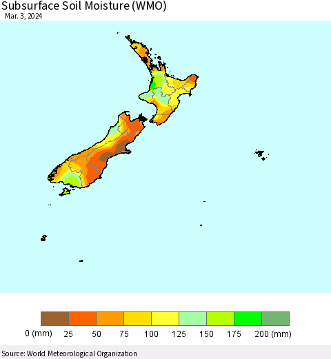 New Zealand Subsurface Soil Moisture (WMO) Thematic Map For 2/26/2024 - 3/3/2024