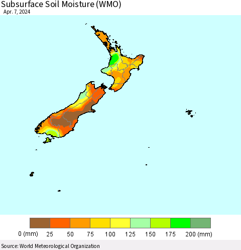New Zealand Subsurface Soil Moisture (WMO) Thematic Map For 4/1/2024 - 4/7/2024