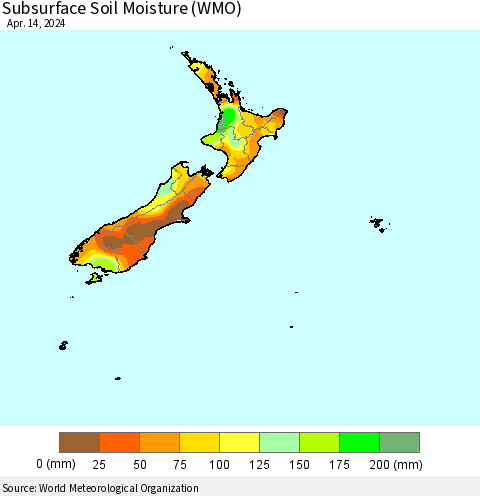 New Zealand Subsurface Soil Moisture (WMO) Thematic Map For 4/8/2024 - 4/14/2024