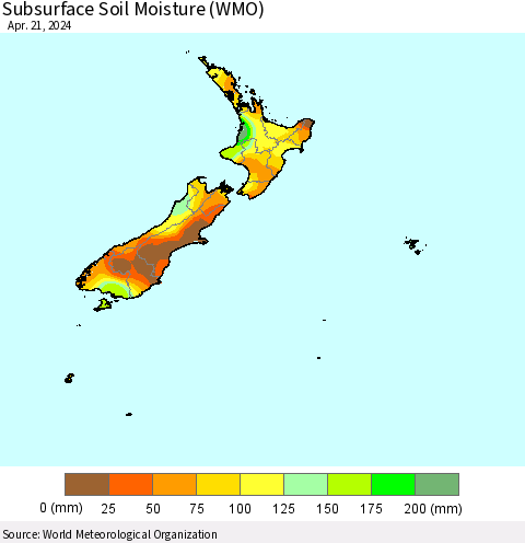 New Zealand Subsurface Soil Moisture (WMO) Thematic Map For 4/15/2024 - 4/21/2024