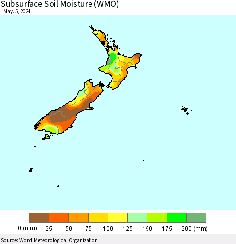New Zealand Subsurface Soil Moisture (WMO) Thematic Map For 4/29/2024 - 5/5/2024