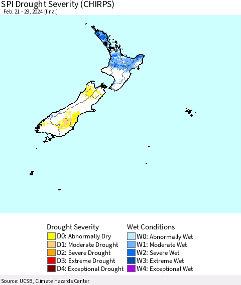 New Zealand SPI Drought Severity (CHIRPS) Thematic Map For 2/21/2024 - 2/29/2024