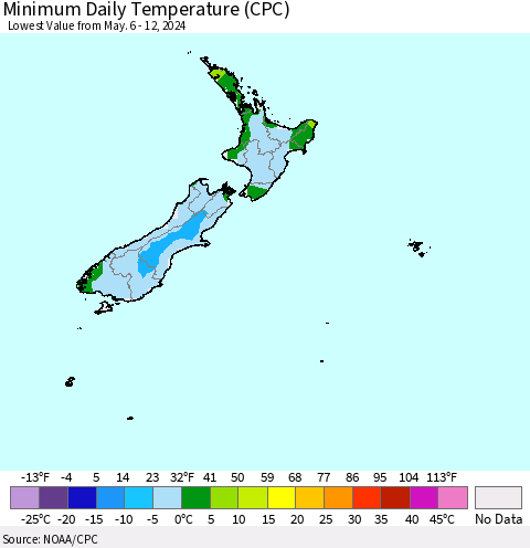 New Zealand Minimum Daily Temperature (CPC) Thematic Map For 5/6/2024 - 5/12/2024