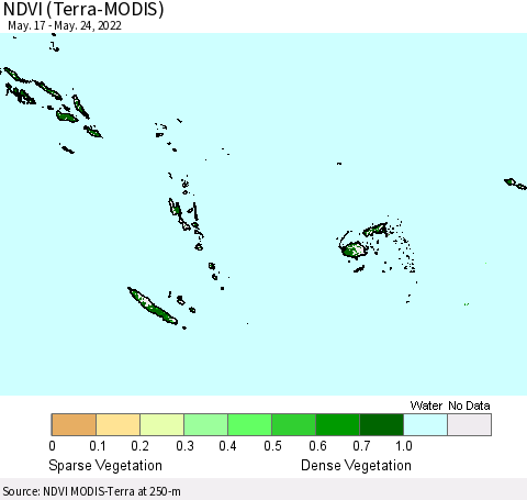 Fiji, Samoa, Solomon Isl. and Vanuatu NDVI (Terra-MODIS) Thematic Map For 5/17/2022 - 5/24/2022
