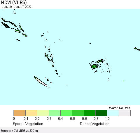 Fiji, Samoa, Solomon Isl. and Vanuatu NDVI (VIIRS) Thematic Map For 6/10/2022 - 6/17/2022