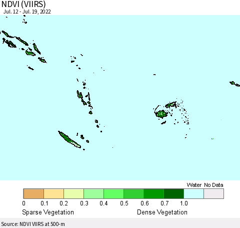 Fiji, Samoa, Solomon Isl. and Vanuatu NDVI (VIIRS) Thematic Map For 7/12/2022 - 7/19/2022