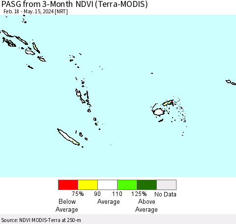 Fiji, Samoa, Solomon Isl. and Vanuatu PASG from 3-Month NDVI (Terra-MODIS) Thematic Map For 5/8/2024 - 5/15/2024