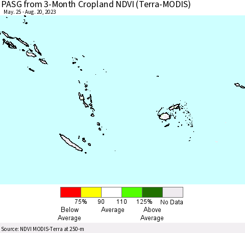 Fiji, Samoa, Solomon Isl. and Vanuatu PASG from 3-Month Cropland NDVI (Terra-MODIS) Thematic Map For 8/13/2023 - 8/20/2023