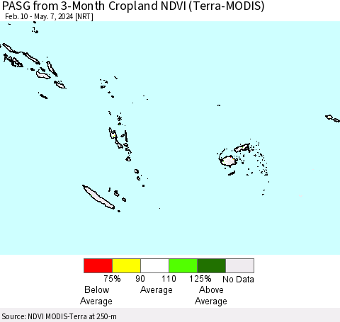 Fiji, Samoa, Solomon Isl. and Vanuatu PASG from 3-Month Cropland NDVI (Terra-MODIS) Thematic Map For 4/30/2024 - 5/7/2024