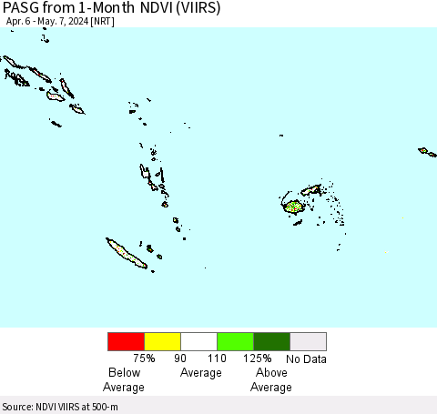 Fiji, Samoa, Solomon Isl. and Vanuatu PASG from 1-Month NDVI (VIIRS) Thematic Map For 4/30/2024 - 5/7/2024