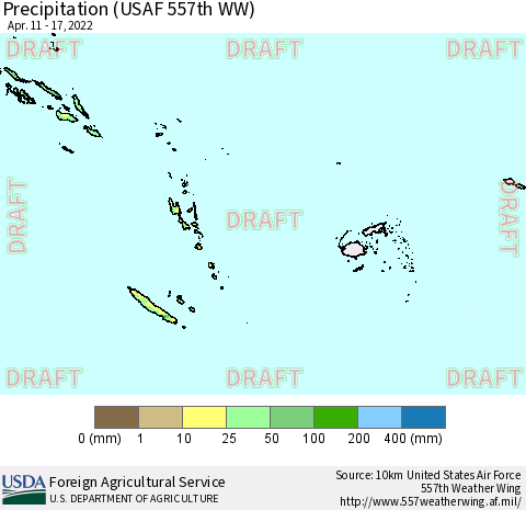 Fiji, Samoa, Solomon Isl. and Vanuatu Precipitation (USAF 557th WW) Thematic Map For 4/11/2022 - 4/17/2022