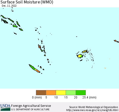 Fiji, Samoa, Solomon Isl. and Vanuatu Surface Soil Moisture (WMO) Thematic Map For 12/5/2022 - 12/11/2022