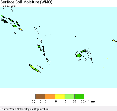Fiji, Samoa, Solomon Isl. and Vanuatu Surface Soil Moisture (WMO) Thematic Map For 2/5/2024 - 2/11/2024
