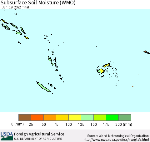 Fiji, Samoa, Solomon Isl. and Vanuatu Subsurface Soil Moisture (WMO) Thematic Map For 6/13/2022 - 6/19/2022