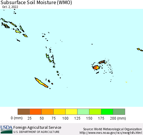 Fiji, Samoa, Solomon Isl. and Vanuatu Subsurface Soil Moisture (WMO) Thematic Map For 9/26/2022 - 10/2/2022