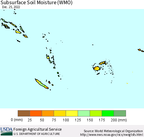 Fiji, Samoa, Solomon Isl. and Vanuatu Subsurface Soil Moisture (WMO) Thematic Map For 12/19/2022 - 12/25/2022