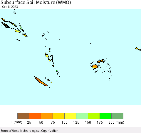 Fiji, Samoa, Solomon Isl. and Vanuatu Subsurface Soil Moisture (WMO) Thematic Map For 10/2/2023 - 10/8/2023