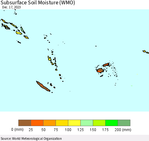 Fiji, Samoa, Solomon Isl. and Vanuatu Subsurface Soil Moisture (WMO) Thematic Map For 12/11/2023 - 12/17/2023