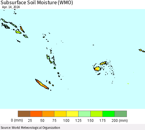 Fiji, Samoa, Solomon Isl. and Vanuatu Subsurface Soil Moisture (WMO) Thematic Map For 4/8/2024 - 4/14/2024