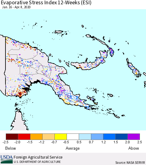 Papua New Guinea Evaporative Stress Index (ESI), 12-Weeks Thematic Map For 4/6/2020 - 4/12/2020