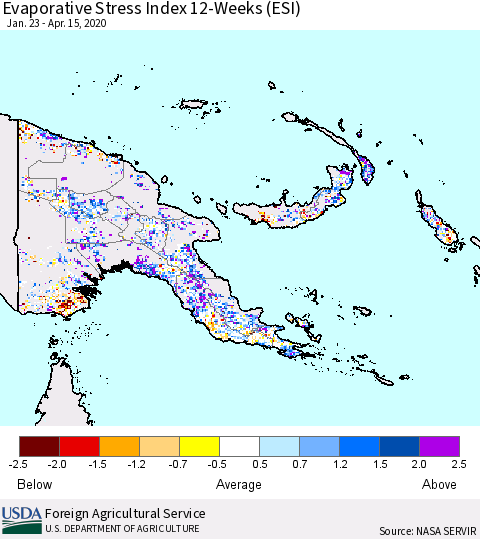 Papua New Guinea Evaporative Stress Index (ESI), 12-Weeks Thematic Map For 4/13/2020 - 4/19/2020