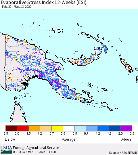Papua New Guinea Evaporative Stress Index (ESI), 12-Weeks Thematic Map For 5/11/2020 - 5/17/2020