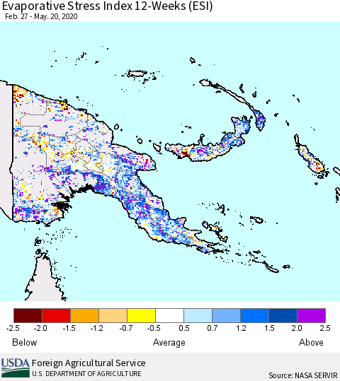 Papua New Guinea Evaporative Stress Index (ESI), 12-Weeks Thematic Map For 5/18/2020 - 5/24/2020