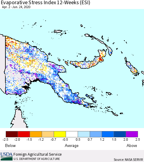 Papua New Guinea Evaporative Stress Index (ESI), 12-Weeks Thematic Map For 6/22/2020 - 6/28/2020