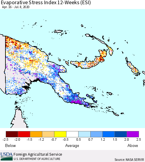 Papua New Guinea Evaporative Stress Index (ESI), 12-Weeks Thematic Map For 7/6/2020 - 7/12/2020