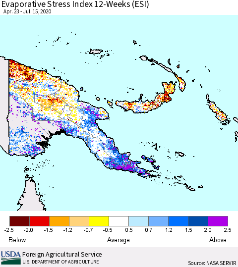 Papua New Guinea Evaporative Stress Index (ESI), 12-Weeks Thematic Map For 7/13/2020 - 7/19/2020
