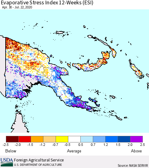 Papua New Guinea Evaporative Stress Index (ESI), 12-Weeks Thematic Map For 7/20/2020 - 7/26/2020