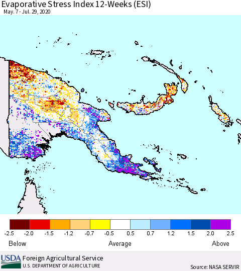 Papua New Guinea Evaporative Stress Index (ESI), 12-Weeks Thematic Map For 7/27/2020 - 8/2/2020