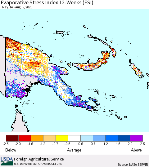 Papua New Guinea Evaporative Stress Index (ESI), 12-Weeks Thematic Map For 8/3/2020 - 8/9/2020