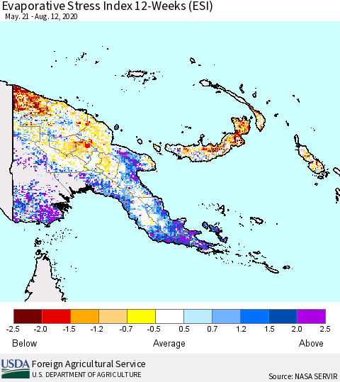 Papua New Guinea Evaporative Stress Index (ESI), 12-Weeks Thematic Map For 8/10/2020 - 8/16/2020