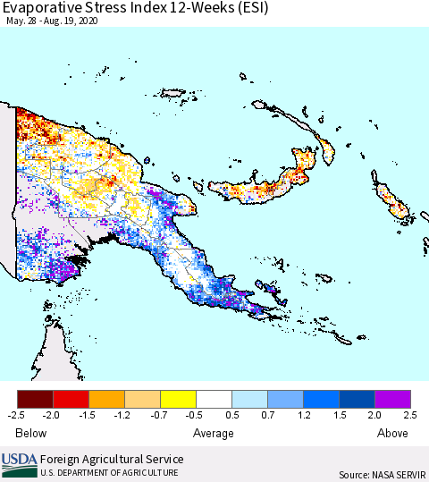 Papua New Guinea Evaporative Stress Index (ESI), 12-Weeks Thematic Map For 8/17/2020 - 8/23/2020