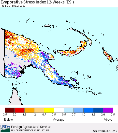 Papua New Guinea Evaporative Stress Index (ESI), 12-Weeks Thematic Map For 8/31/2020 - 9/6/2020