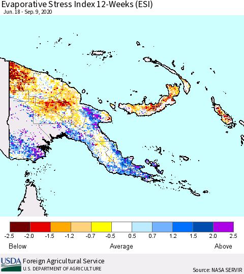 Papua New Guinea Evaporative Stress Index (ESI), 12-Weeks Thematic Map For 9/7/2020 - 9/13/2020