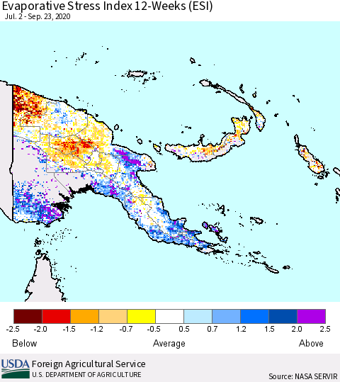Papua New Guinea Evaporative Stress Index (ESI), 12-Weeks Thematic Map For 9/21/2020 - 9/27/2020