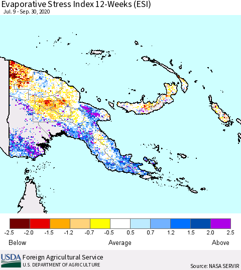 Papua New Guinea Evaporative Stress Index (ESI), 12-Weeks Thematic Map For 9/28/2020 - 10/4/2020