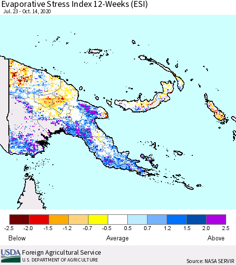 Papua New Guinea Evaporative Stress Index (ESI), 12-Weeks Thematic Map For 10/12/2020 - 10/18/2020
